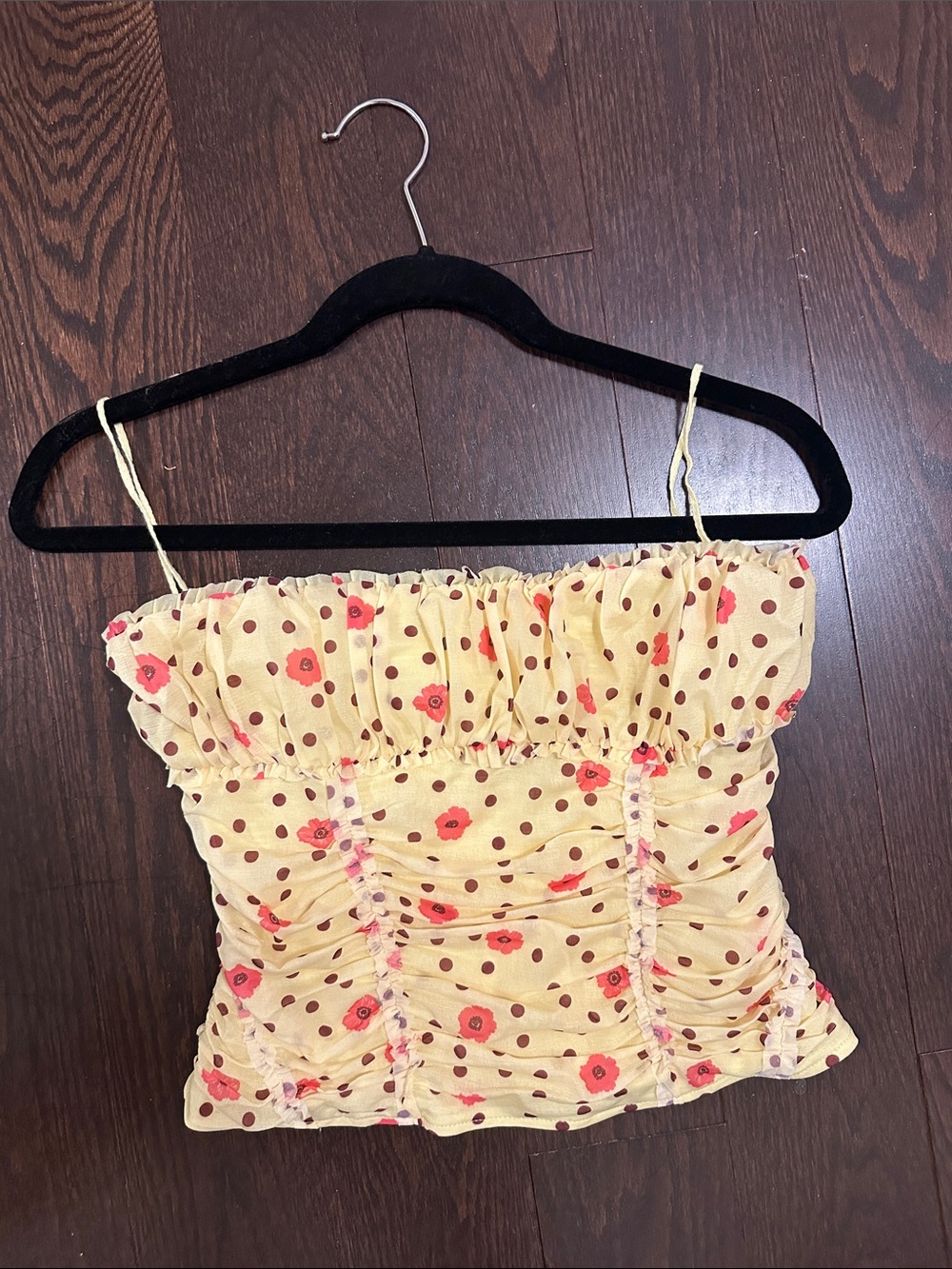 Brand New Free People Floral Polka-Dot Ruched Yellow Tube Top